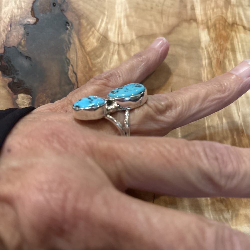 Native American Sleeping Beauty Turquoise Ring Size 6.5 Signed By CB Sterling - Picture 3 of 7